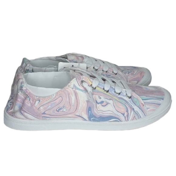 Pastel Swirl Sneakers White Canvas Summer Tie Slip On Pink Blue Gray Lavender - Picture 9 of 16